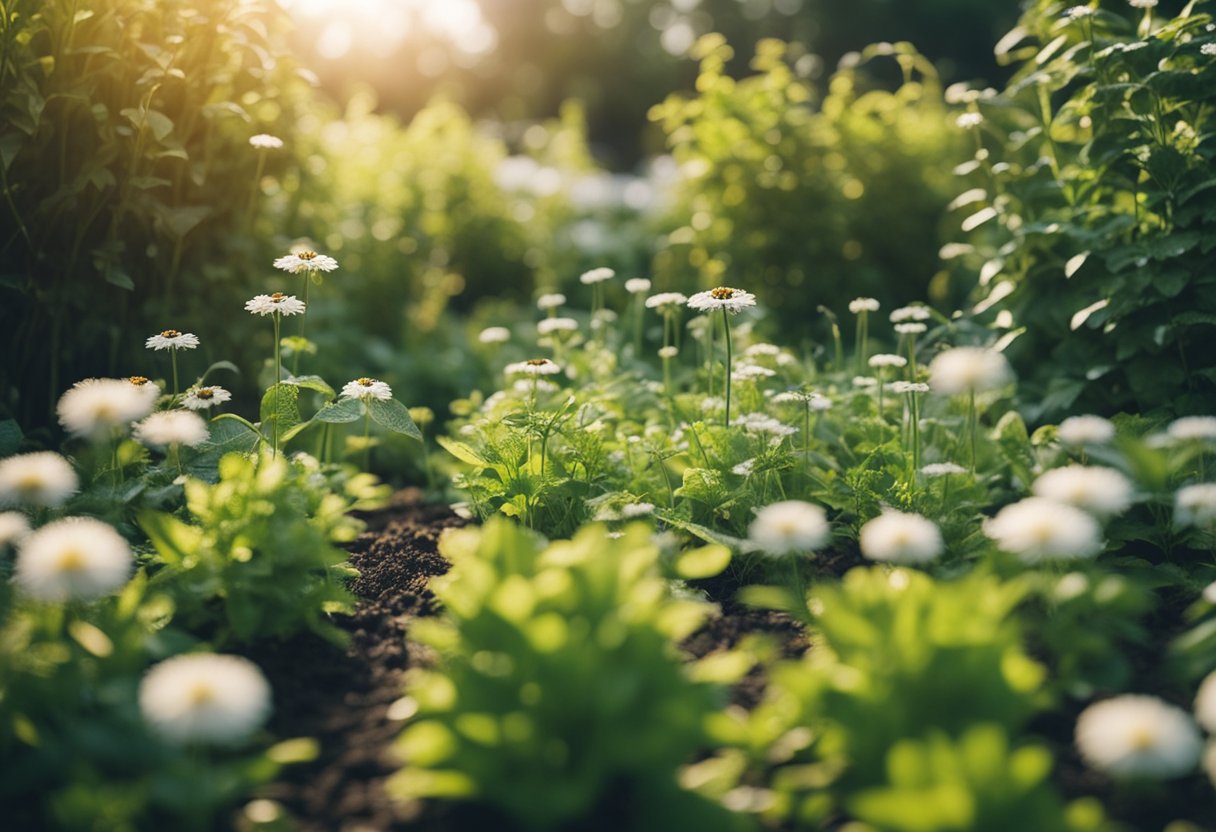 En hage med sunne planter omringet av naturlige metoder for skadedyrforebygging