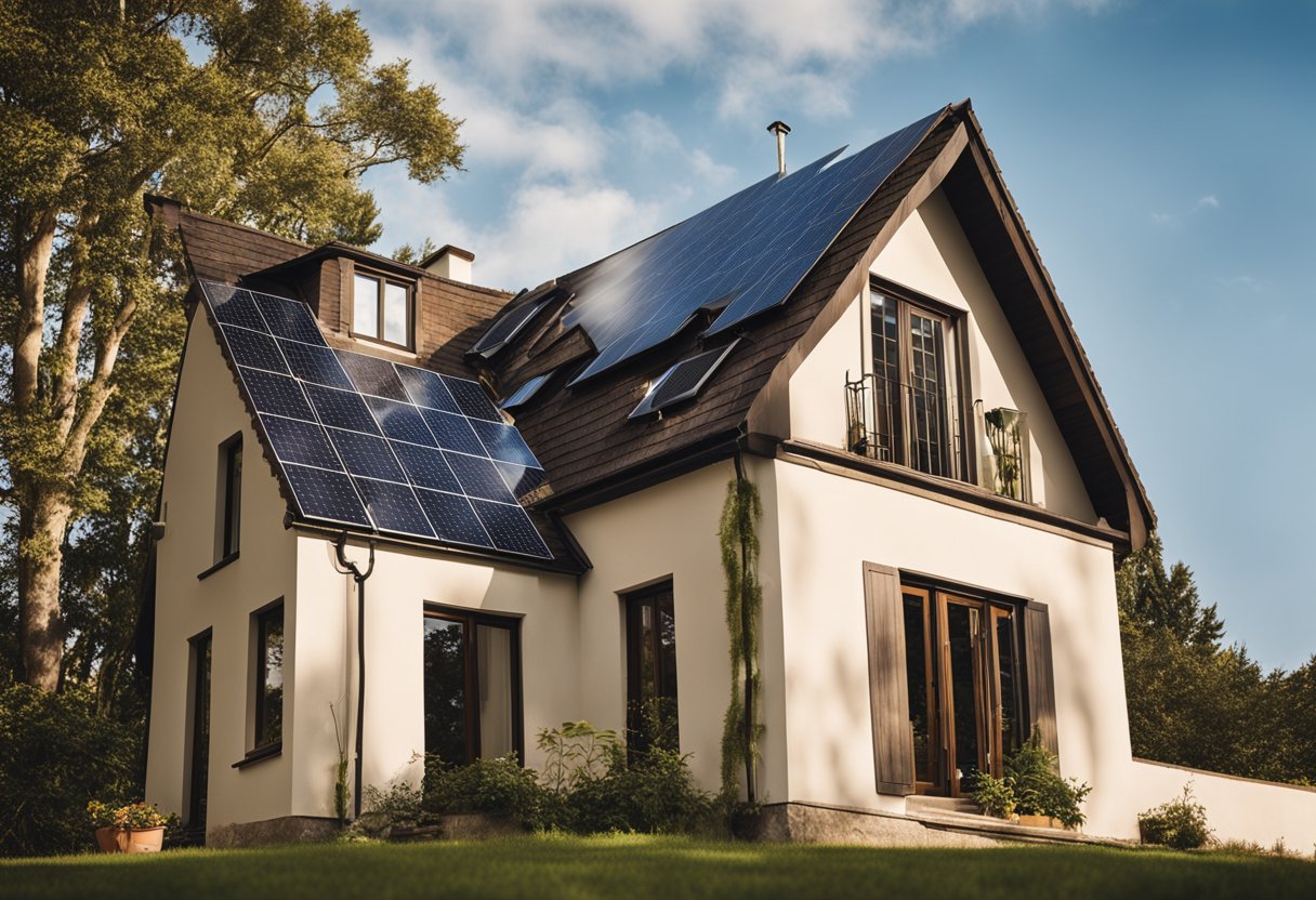 Et gammelt hus med oppdatert isolasjon, energieffektive vinduer og solcellepaneler