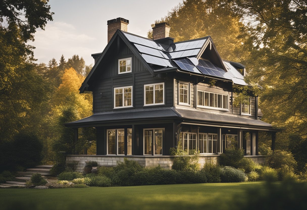 Et eldre hus med oppgradert isolasjon, energieffektive vinduer og solcellepaneler